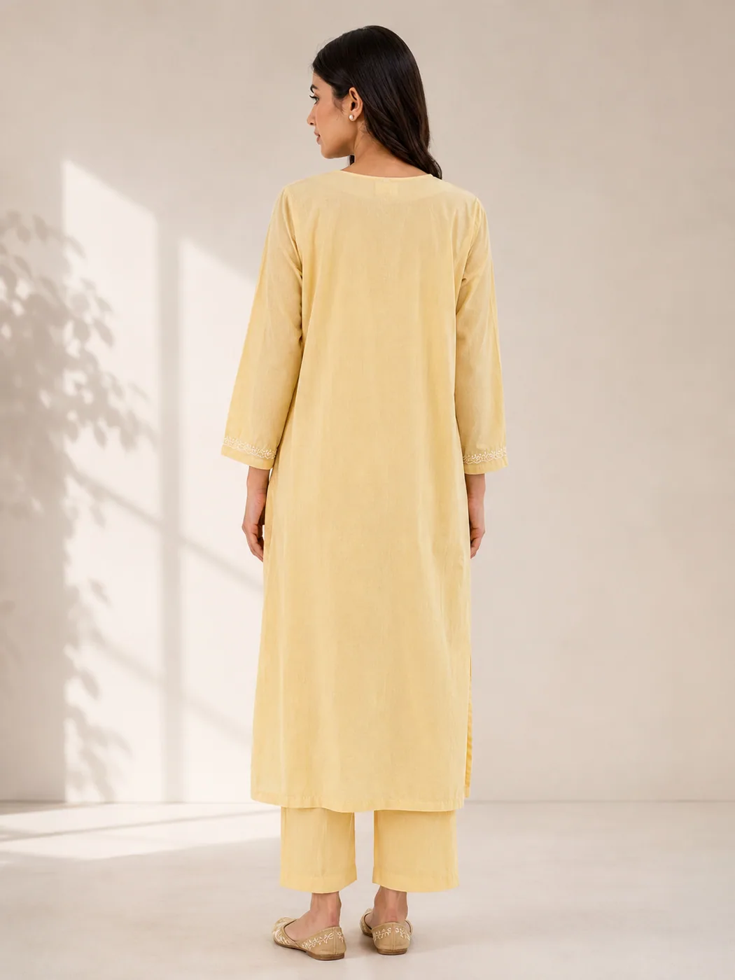 Butter Yellow Chikankari Kurta — view 2