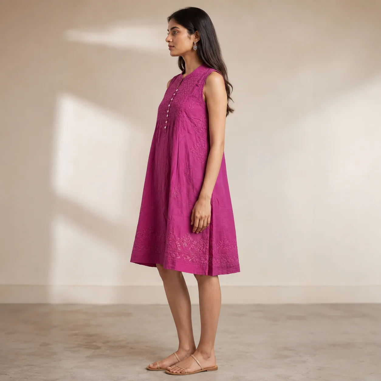 Magenta Embroidered Cotton Dress — view 2