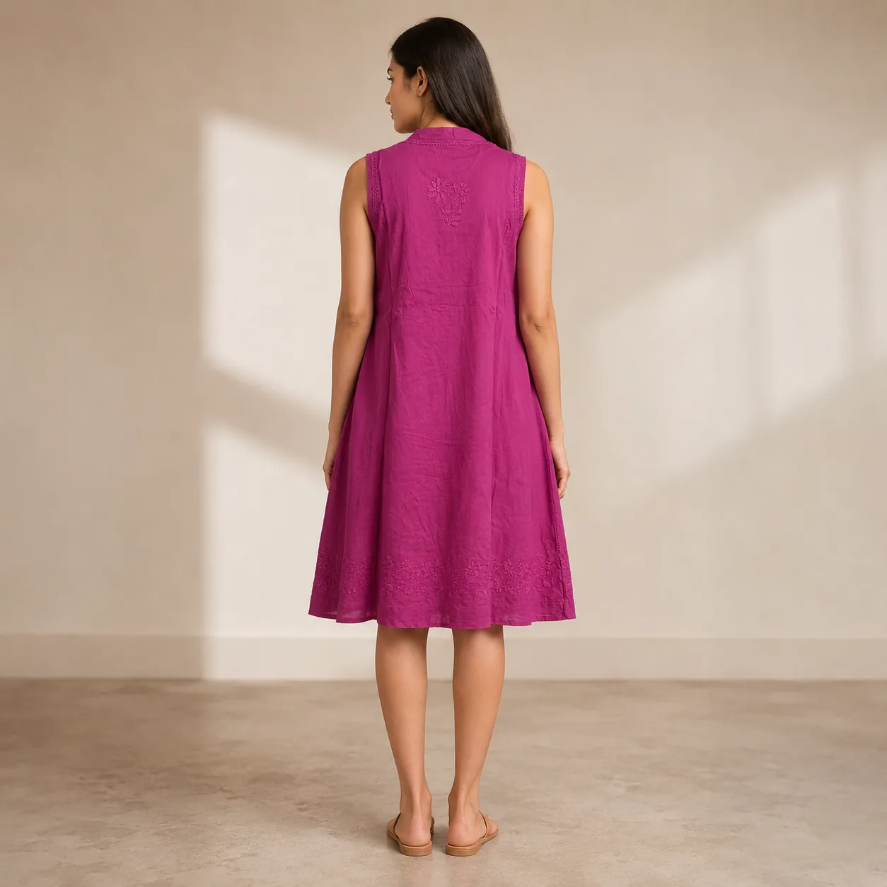Magenta Embroidered Cotton Dress — view 5
