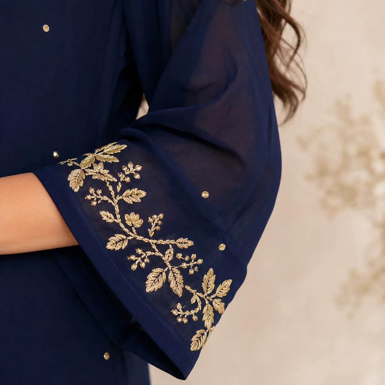 Navy Blue Gold Zari Kurta Set — view 5
