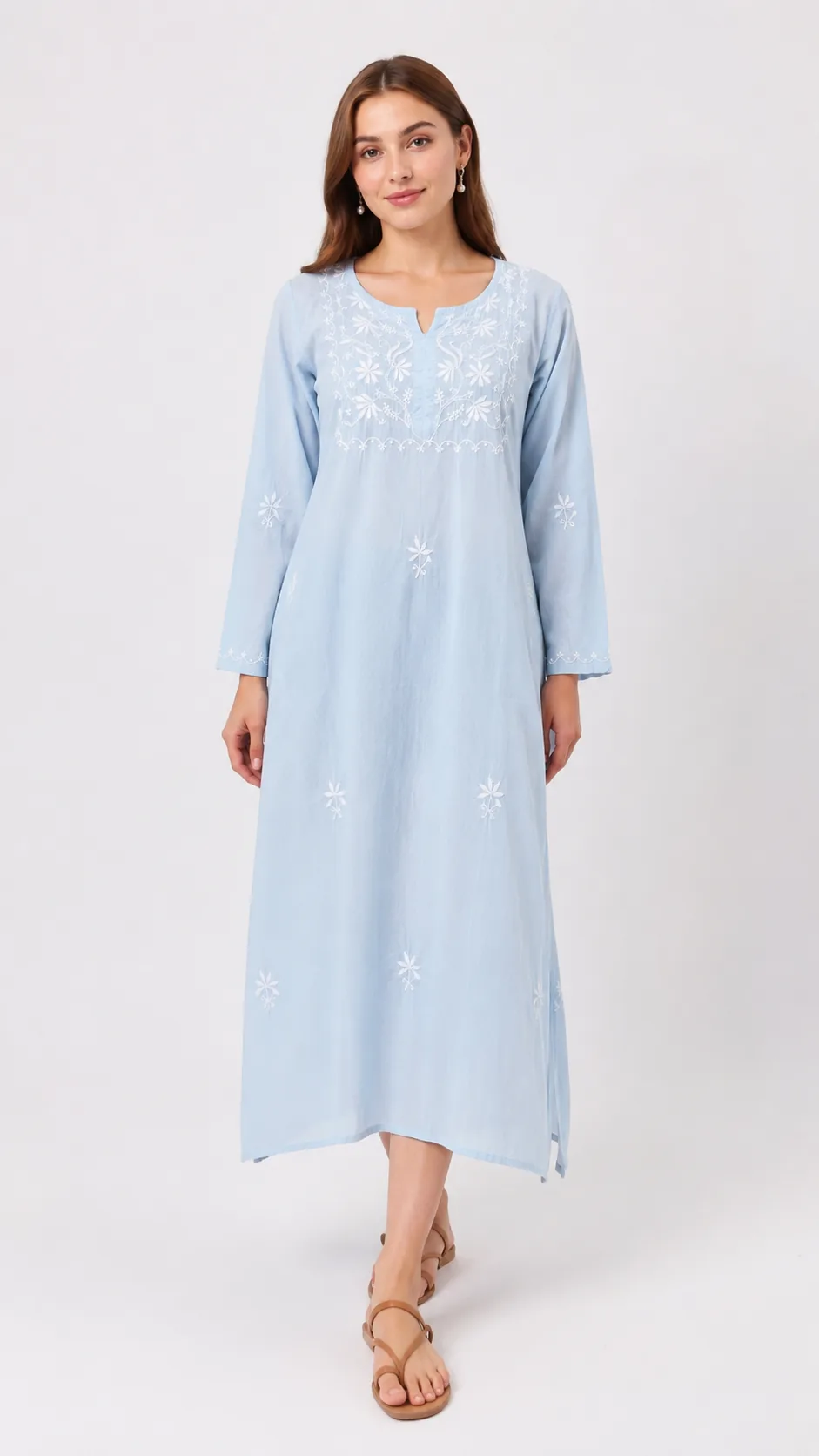 Sky Blue Embroidered Cotton Kurta — view 4