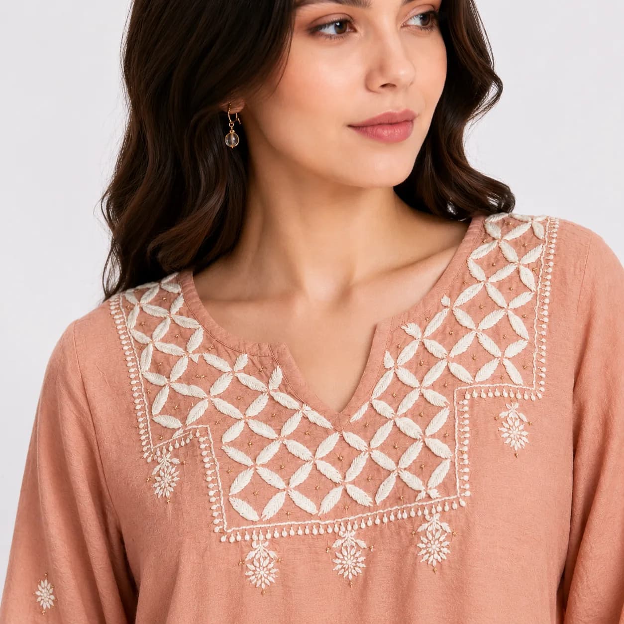 Blush Peach Chanderi Embroidered Kurta Pant Set — view 7