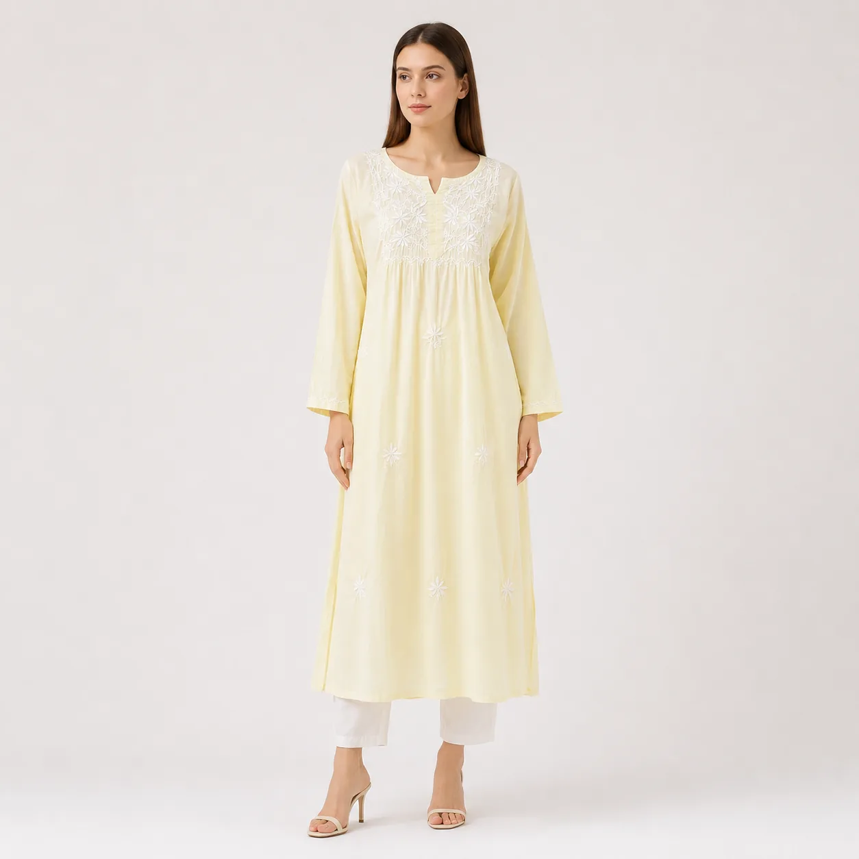 Butter Yellow Chikankari Cotton Kurta — view 2