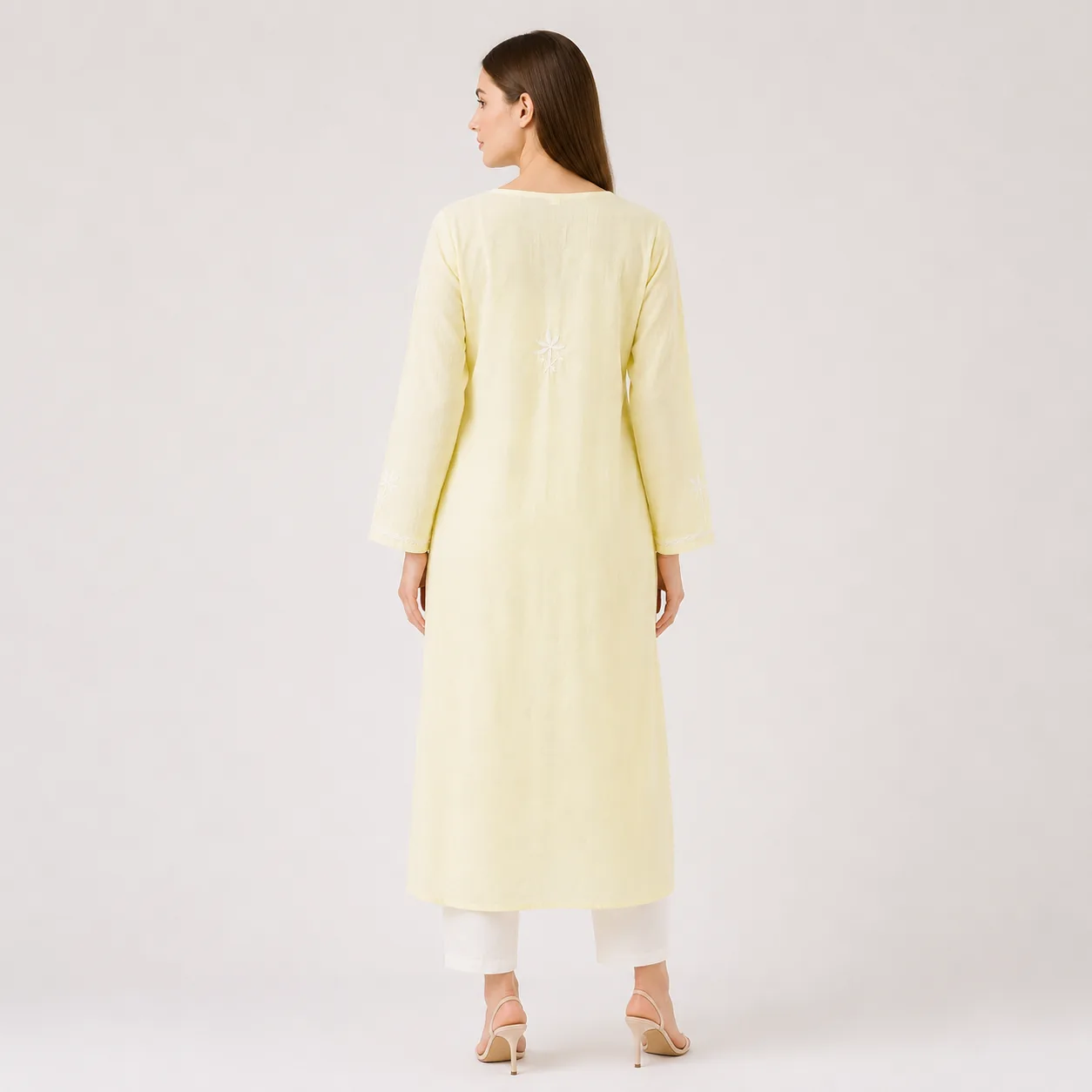 Butter Yellow Chikankari Cotton Kurta — view 3