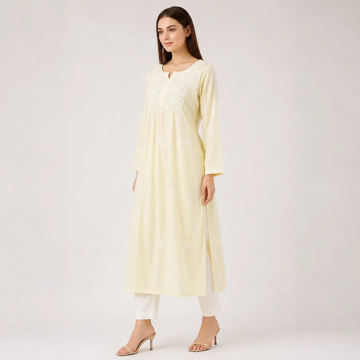 Butter Yellow Chikankari Cotton Kurta — view 4