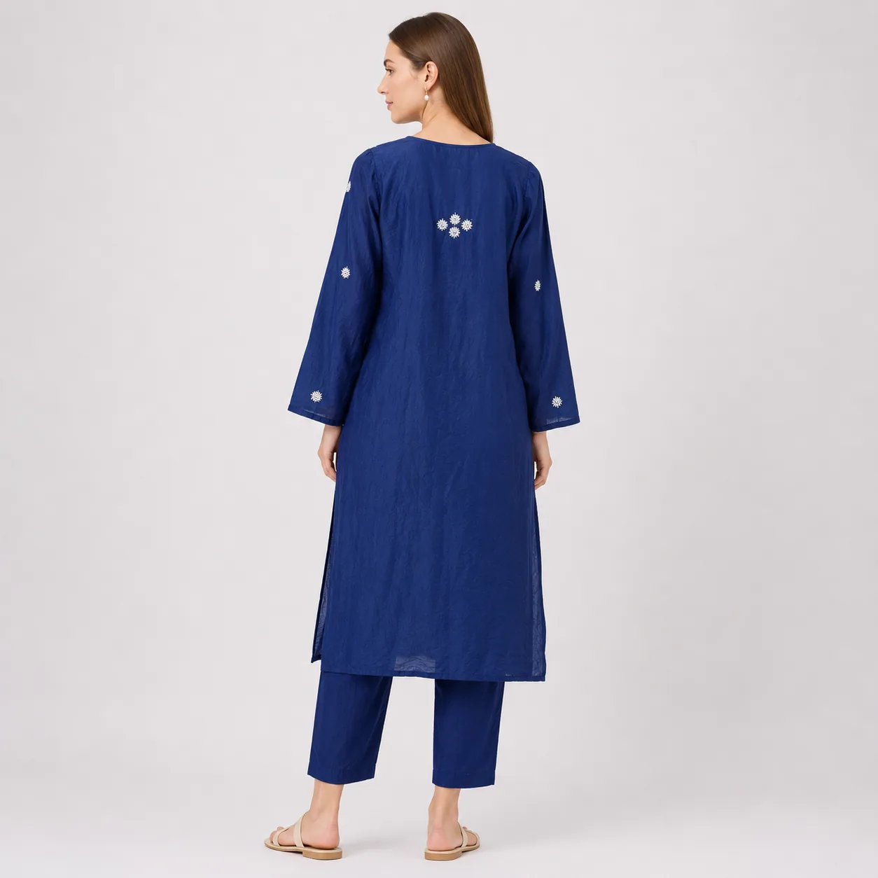 Carrot Red Embroidered Chanderi Kurta Palazzo Set — view 2