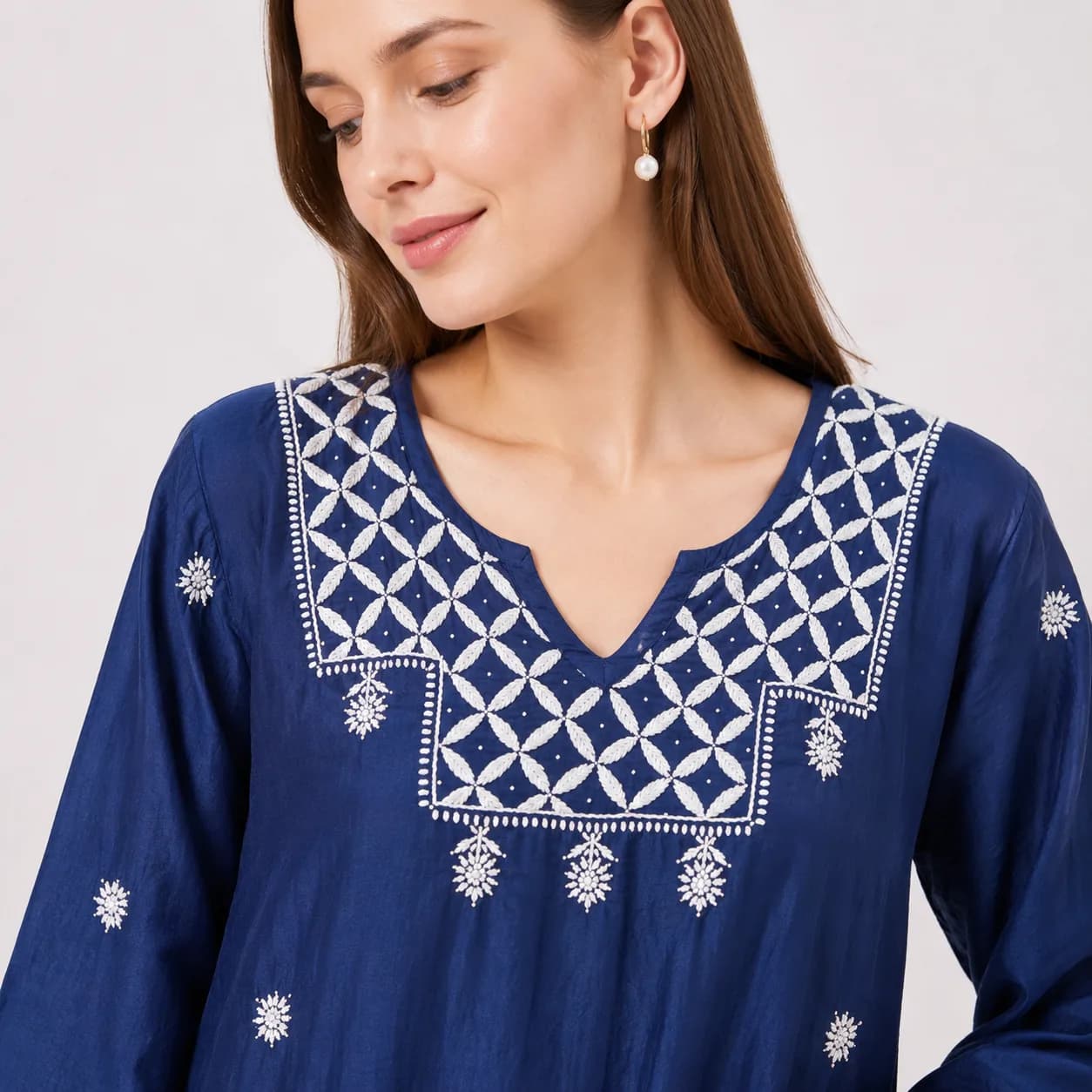 Carrot Red Embroidered Chanderi Kurta Palazzo Set — view 3