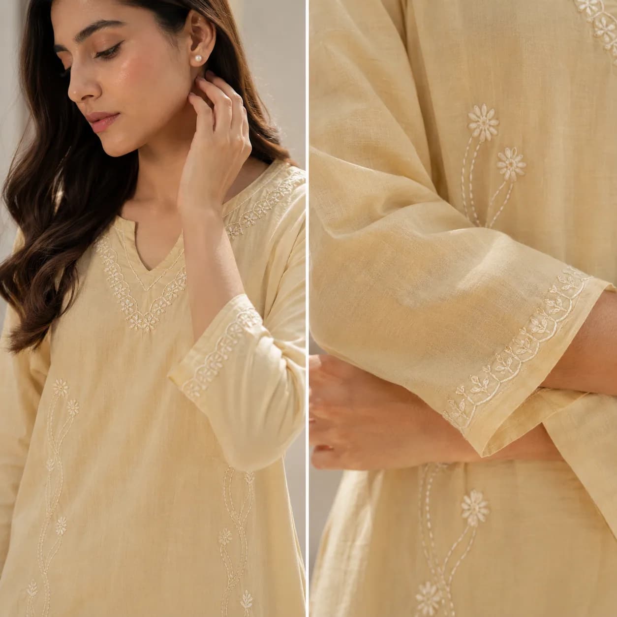 Butter Yellow Chikankari Kurta — view 5