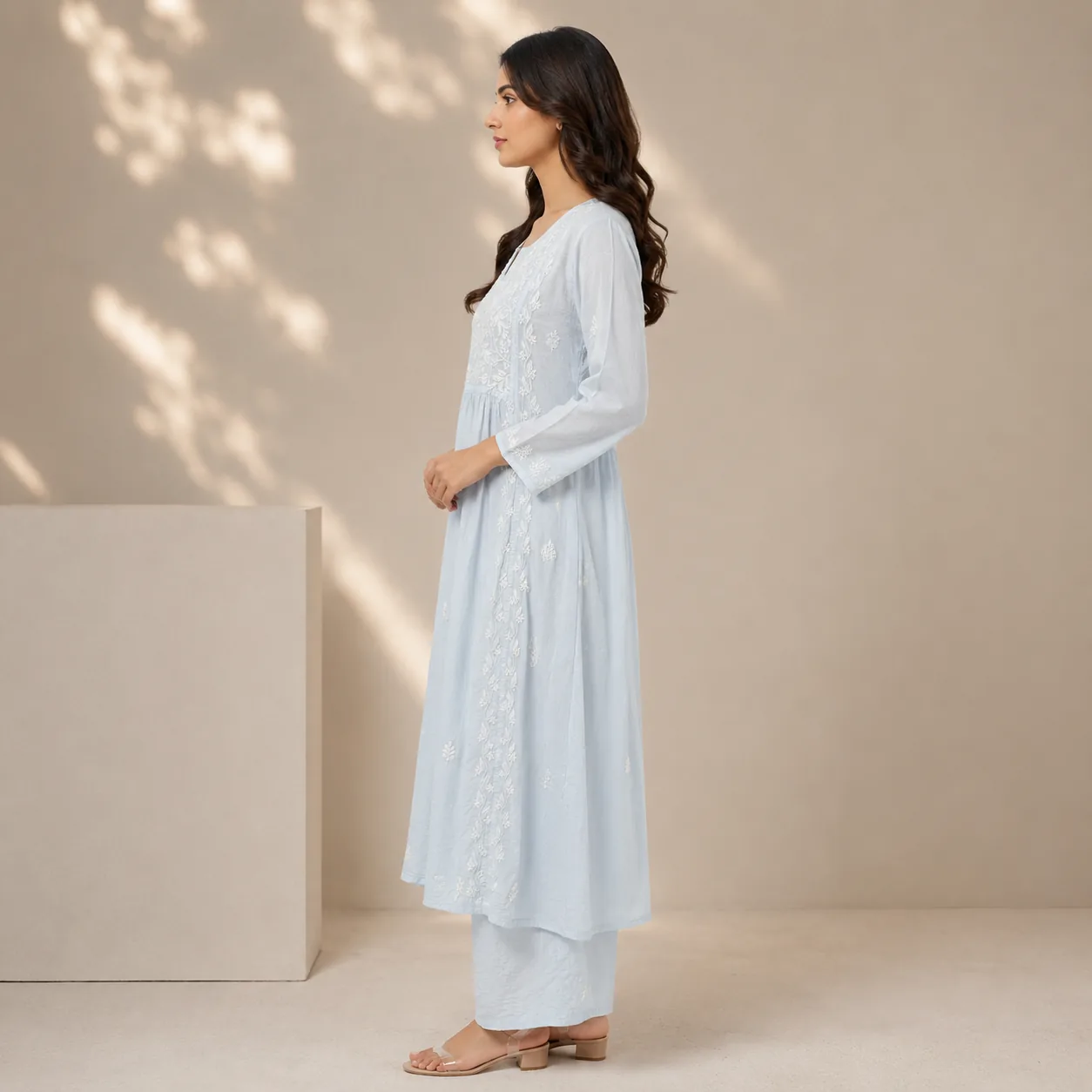 Powder Blue Chikankari Kurta & Palazzo Set — view 2