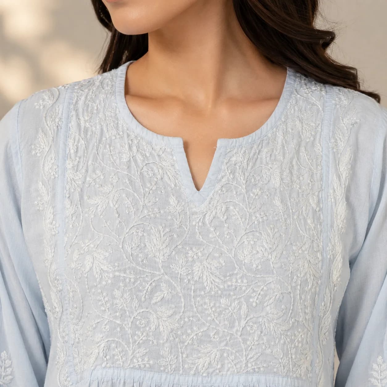 Powder Blue Chikankari Kurta & Palazzo Set — view 3