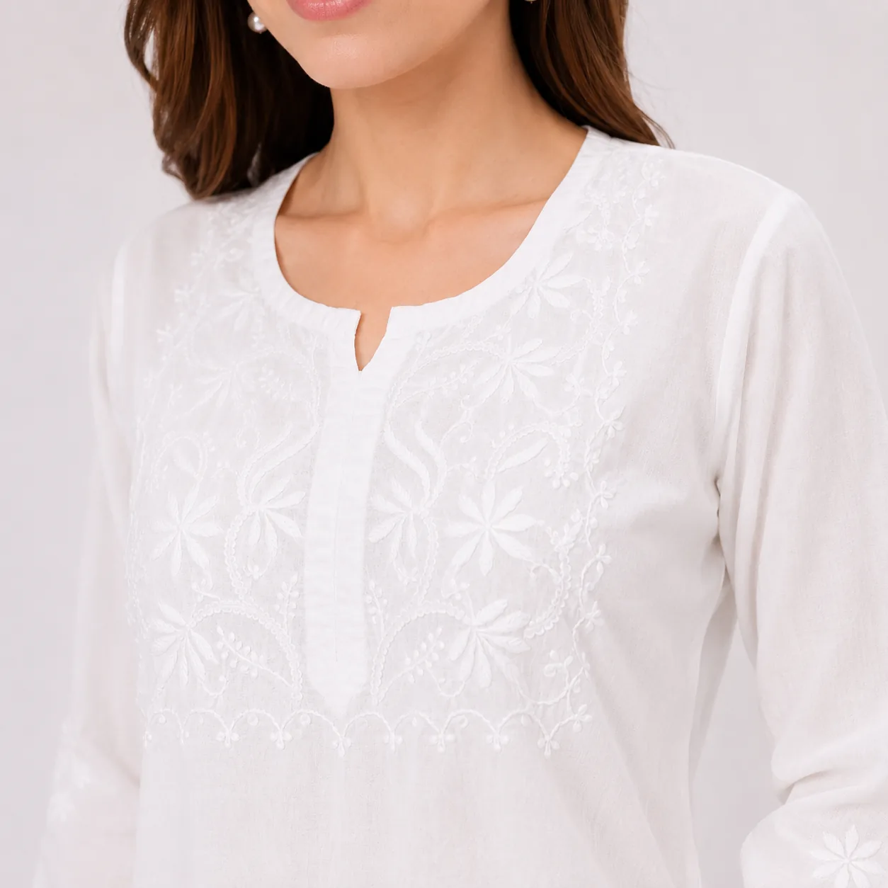 White Chikankari Embroidered Cotton Kurta Palazzo Set — view 4